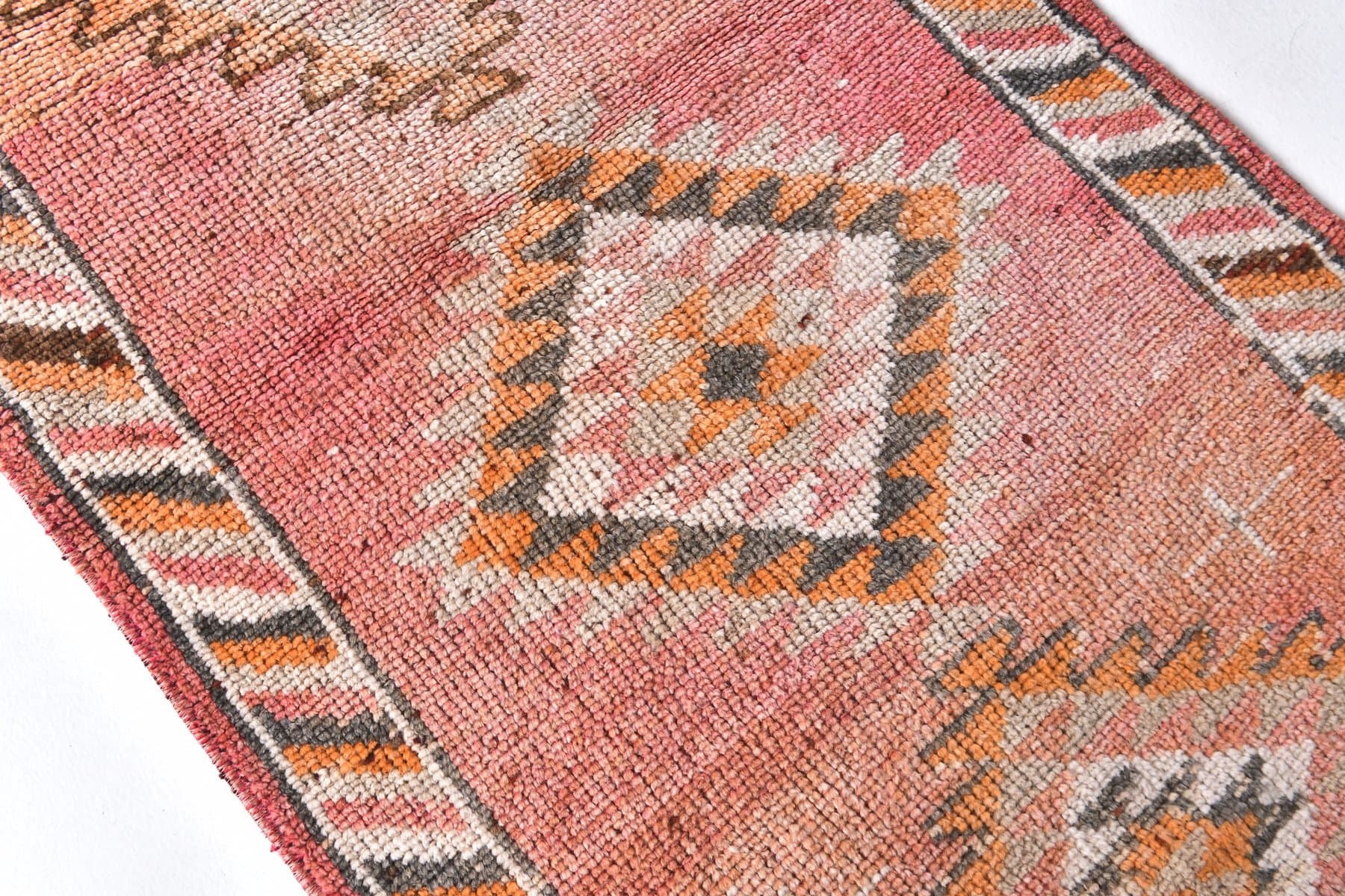 Runner Rug 85x395 cm, orange, beige, wool, Turkey, 1970s. - 223826