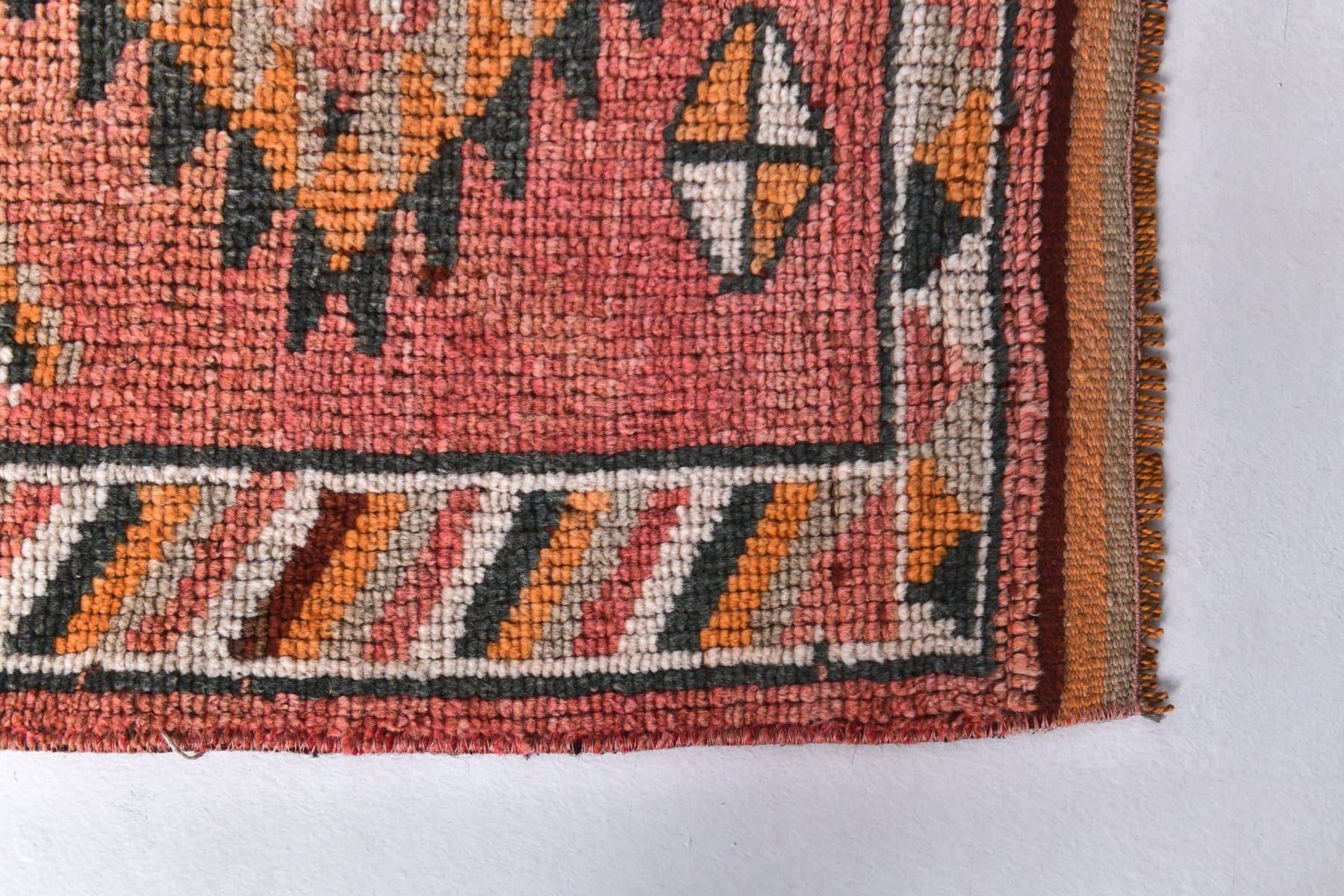 Runner Rug 85x395 cm, orange, beige, wool, Turkey, 1970s. - 223822