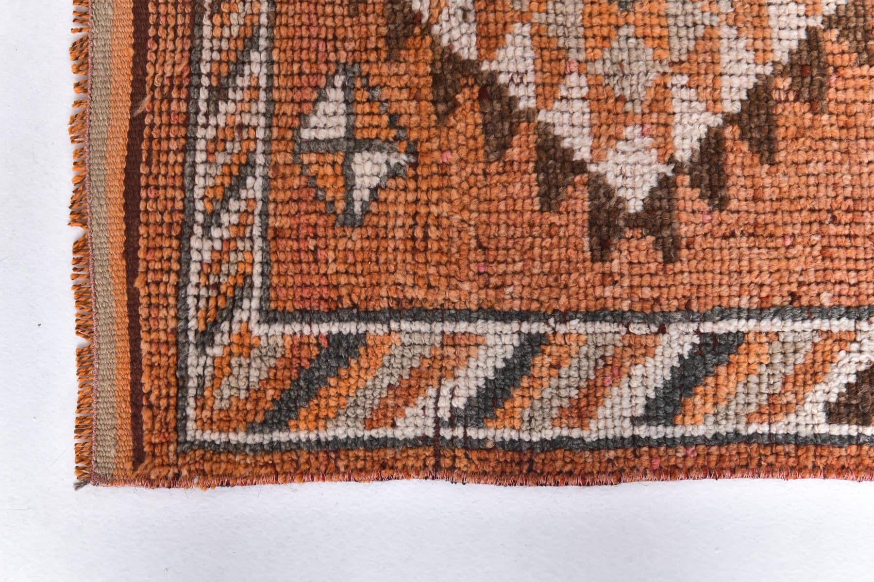 Runner Rug 85x395 cm, orange, beige, wool, Turkey, 1970s. - 223830