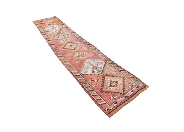 Runner Rug 85x395 cm, orange, beige, wool, Turkey, 1970s. - DIMENSION