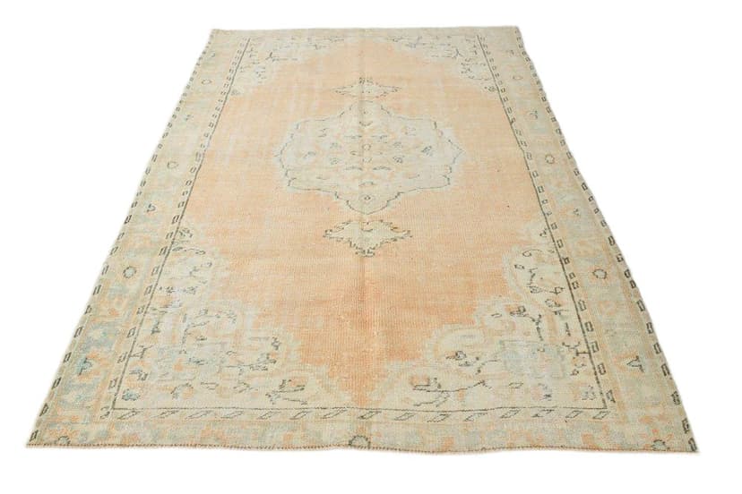 Dywan 251x185 cm, brzoskwiniowy, błękitny, wełna, Turcja, lata 70.