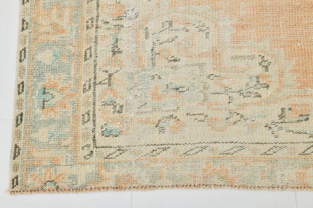 Dywan 251x185 cm, brzoskwiniowy, błękitny, wełna, Turcja, lata 70. - 223785