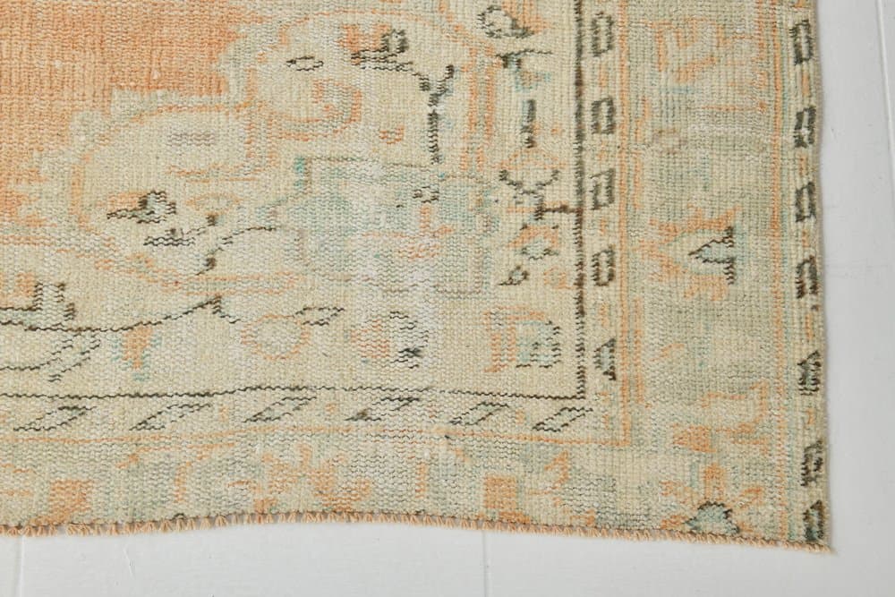 Dywan 251x185 cm, brzoskwiniowy, błękitny, wełna, Turcja, lata 70. - 223787