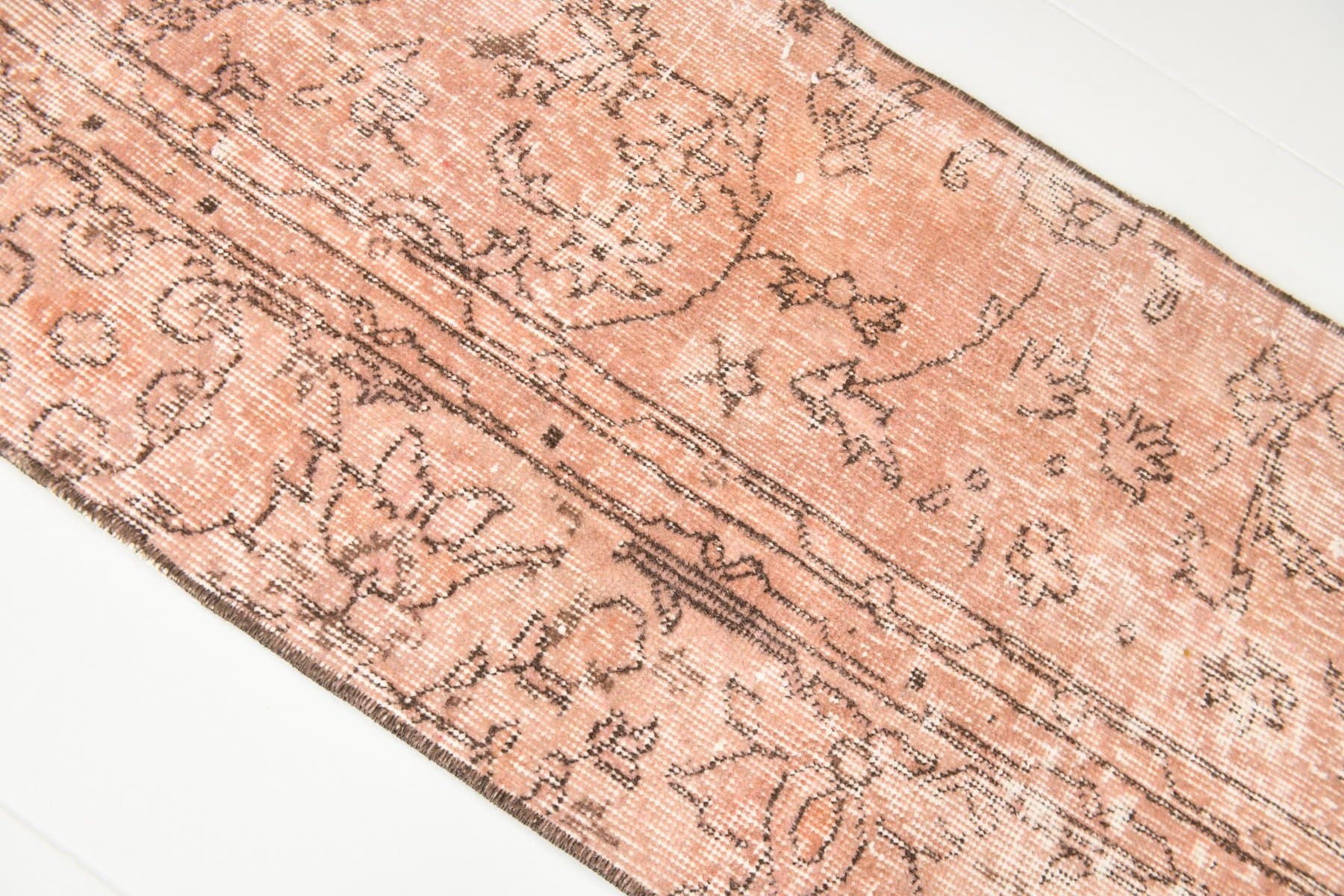 Chodnik 226x56 cm, różowy, wełna, Turcja, lata 70. - 223757