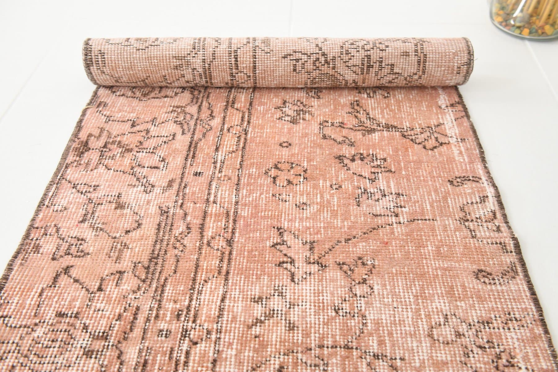 Chodnik 226x56 cm, różowy, wełna, Turcja, lata 70. - 223760