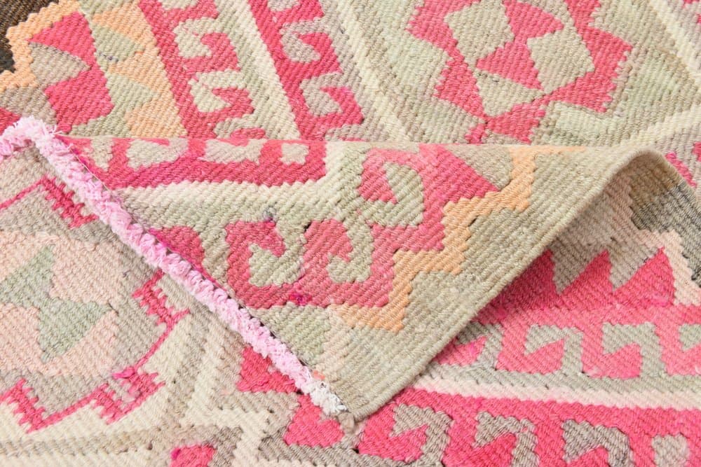 Kilim 81x395 cm, różowy, wełna, Turcja, lata 70. - 223720