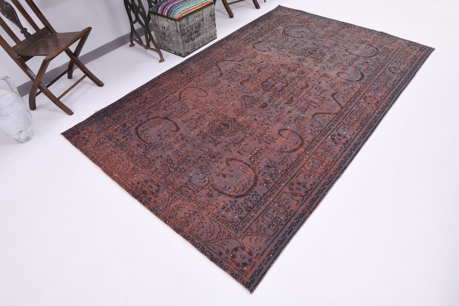 Dywan 166x268 cm, szaroniebieski, terakotowy, wełna, Turcja, lata 60. - 223653