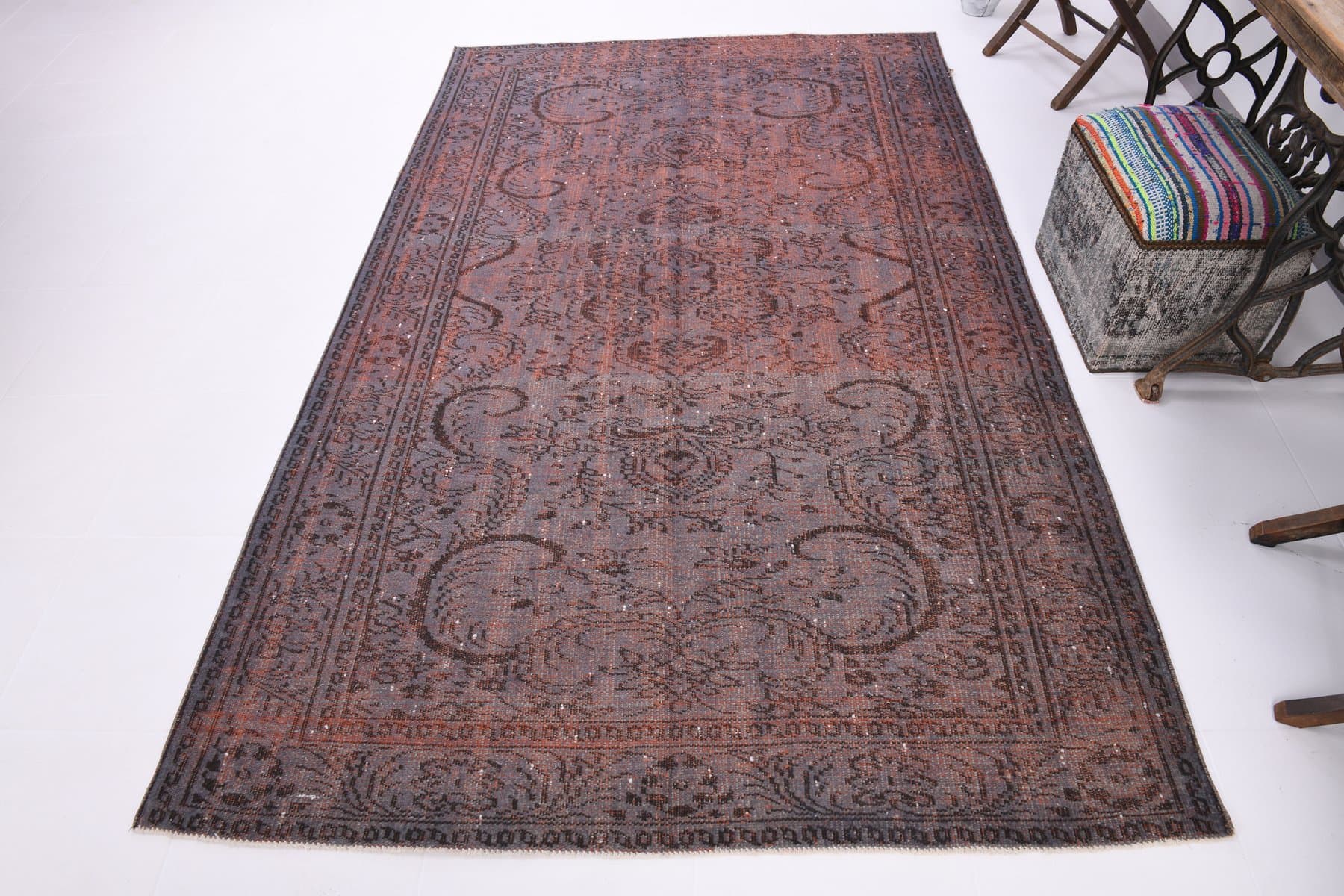 Dywan 166x268 cm, szaroniebieski, terakotowy, wełna, Turcja, lata 60. - 223655