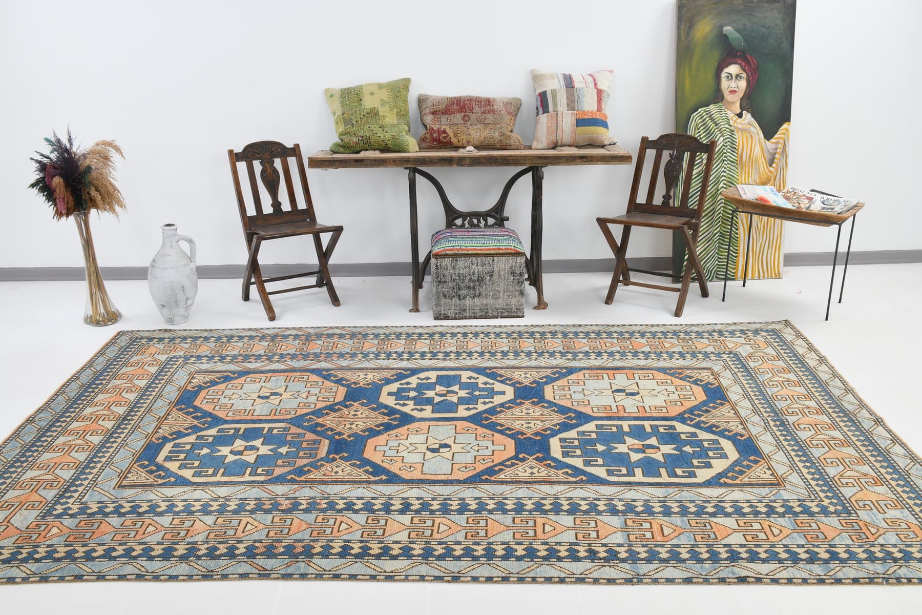 Dywan 328x188 cm, niebieski, wełna, Turcja, lata 60. - 223644