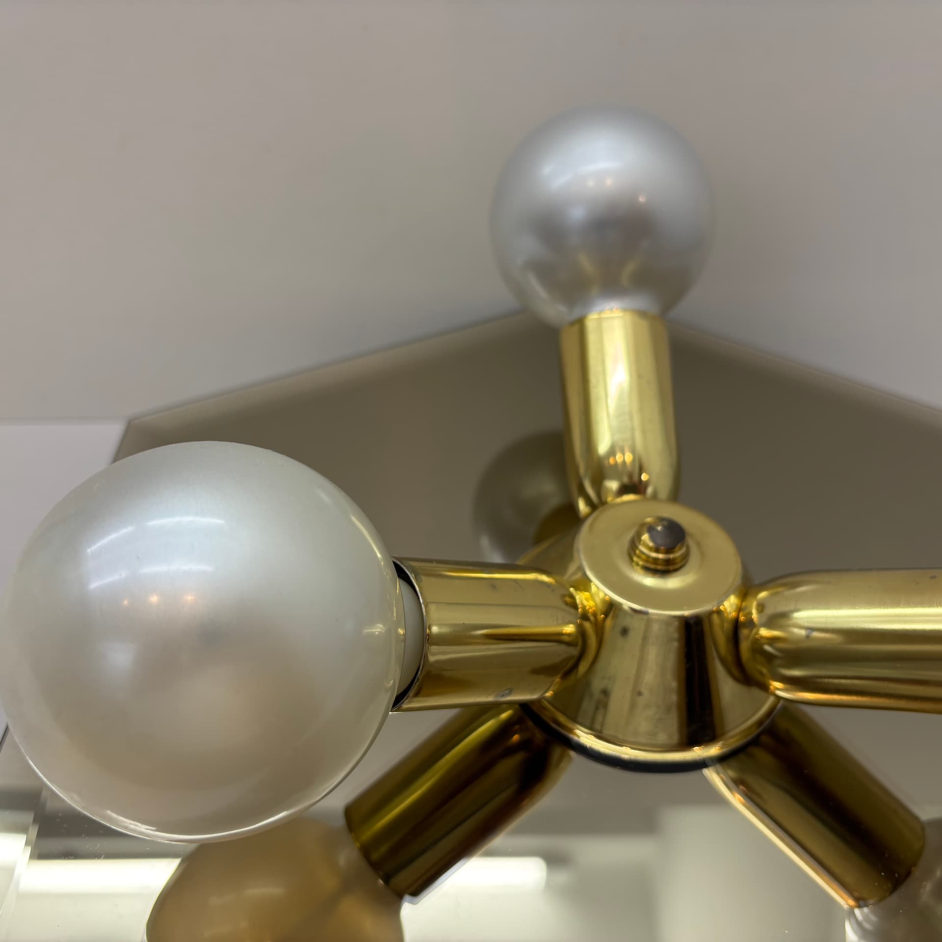 Plafon, lustrzany złoty, szkło, stal, Niemcy, lata 70. - 224054