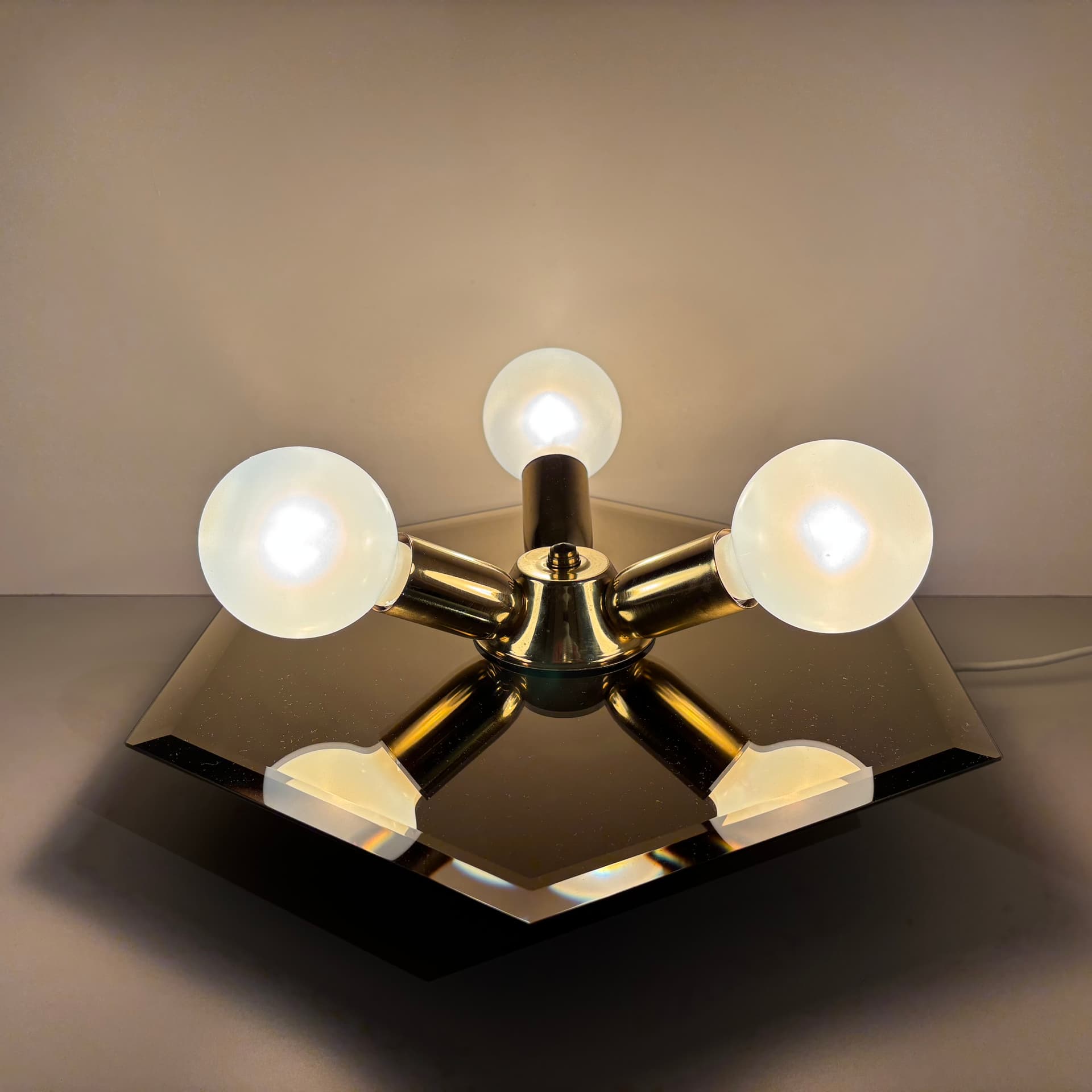 Plafon, lustrzany złoty, szkło, stal, Niemcy, lata 70. - 224044