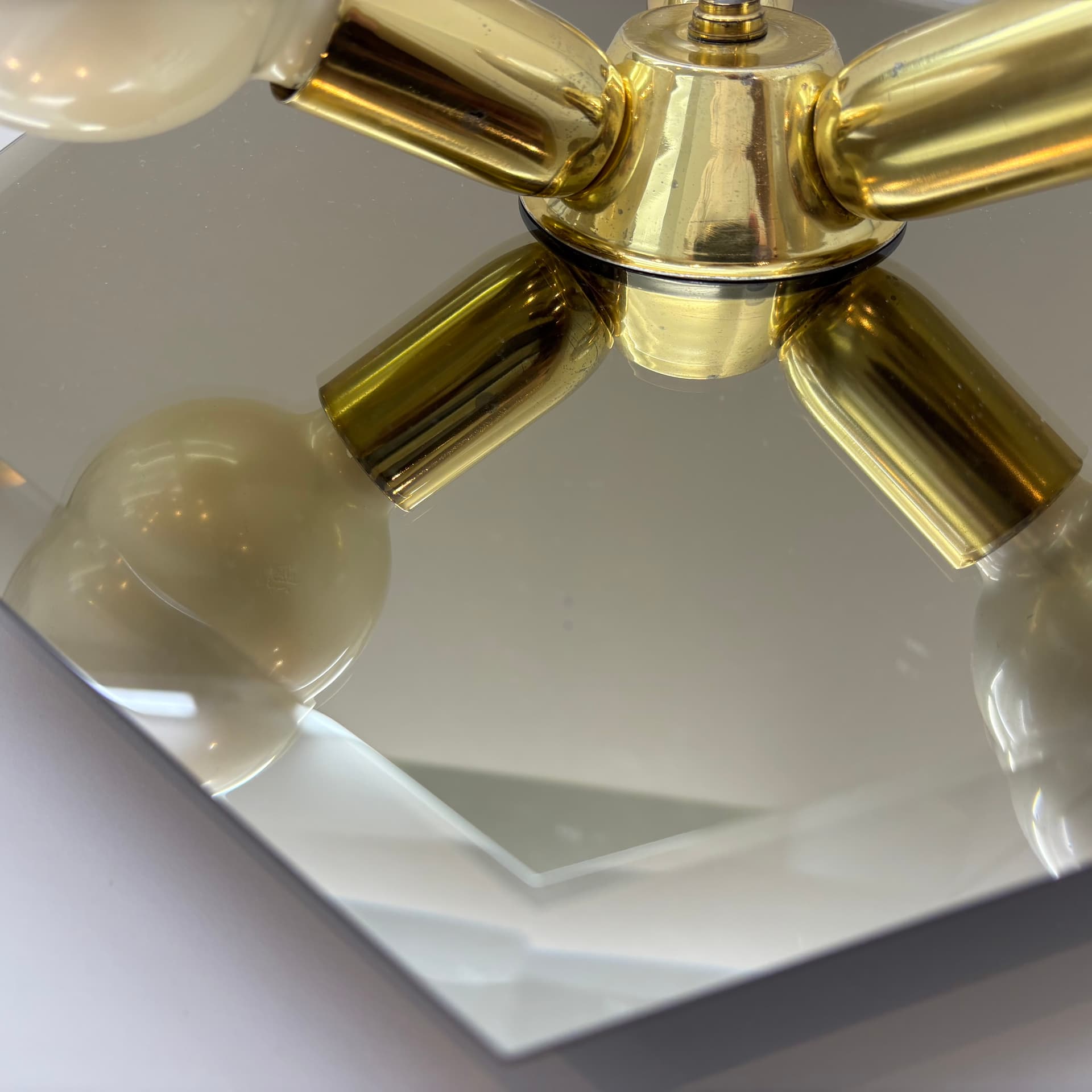 Plafon, lustrzany złoty, szkło, stal, Niemcy, lata 70. - 224053