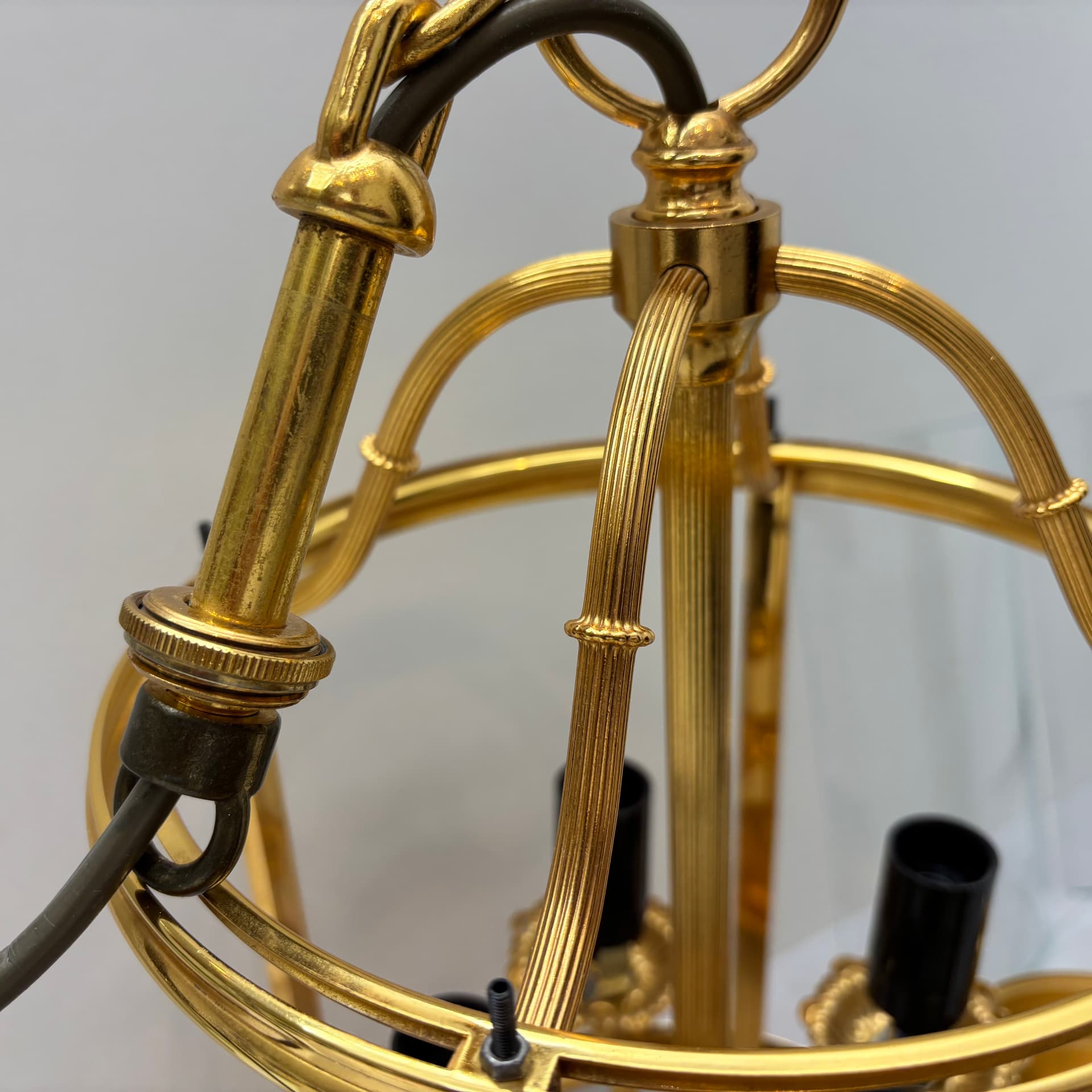 Lampa wisząca, złoty mosiądz, szkło, proj. G. Sciolari, Włochy, lata 70. - 224270