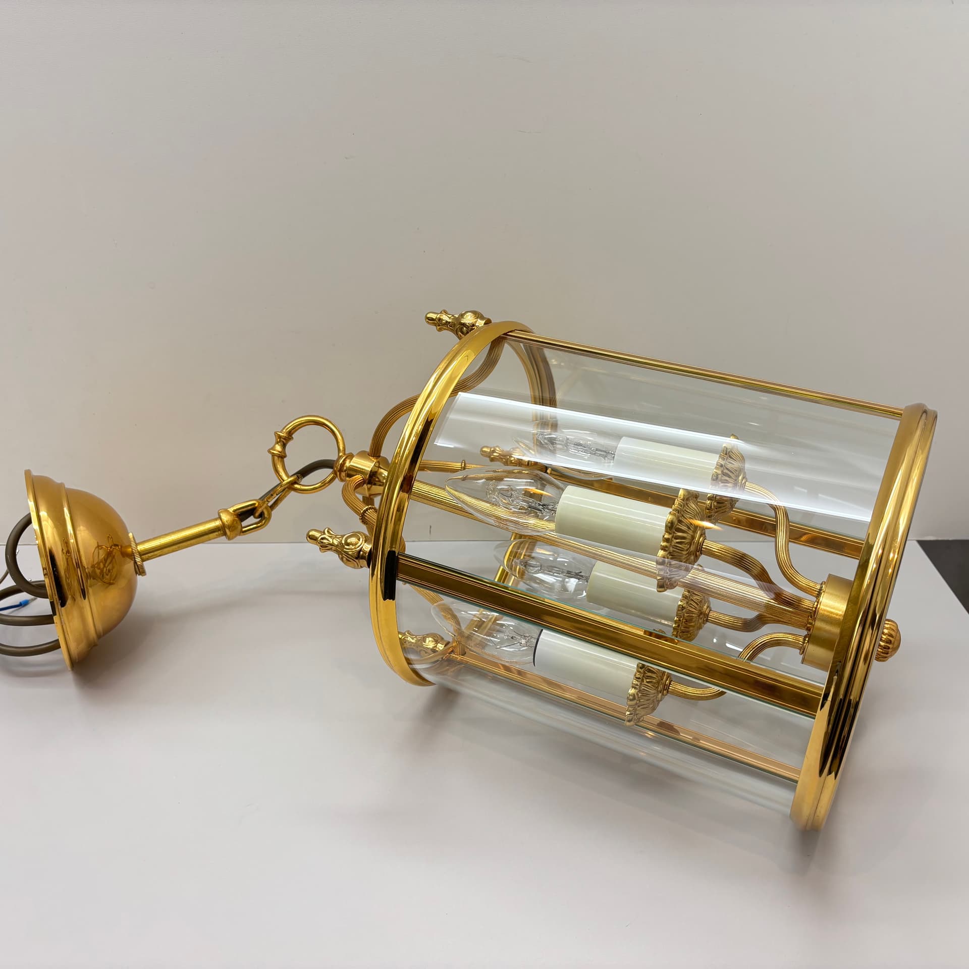 Lampa wisząca, złoty mosiądz, szkło, proj. G. Sciolari, Włochy, lata 70. - 224267