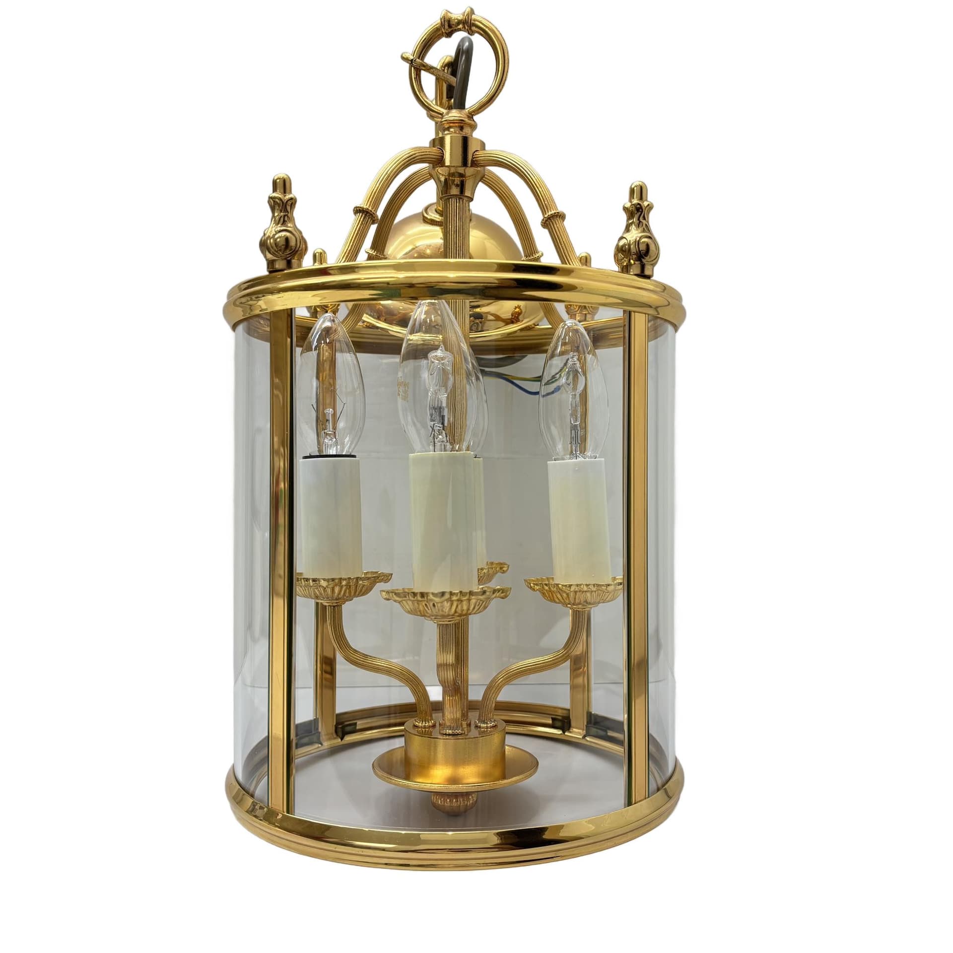 Lampa wisząca, złoty mosiądz, szkło, proj. G. Sciolari, Włochy, lata 70.