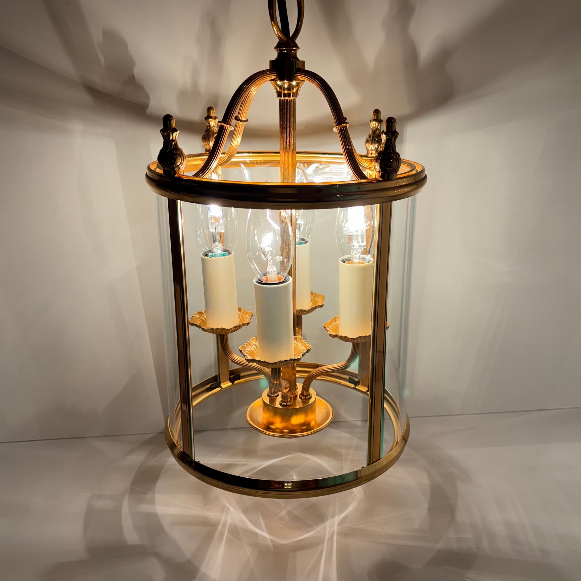 Lampa wisząca, złoty mosiądz, szkło, proj. G. Sciolari, Włochy, lata 70. - 224258