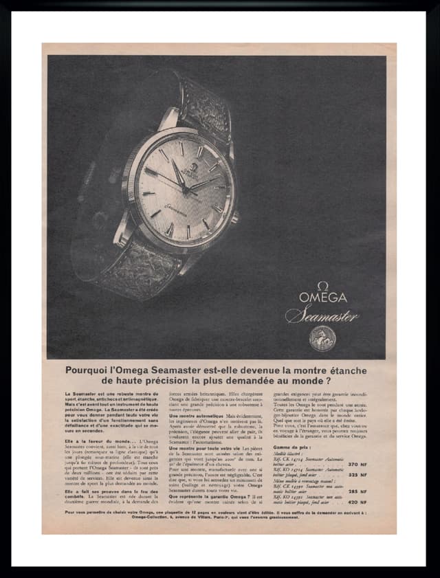 Plakat reklamowy Omega Seamaster, czarny, papier, Francja, lata 60. - WYMIARY