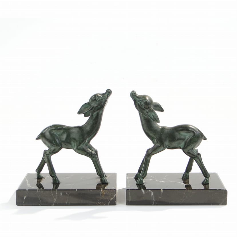 Podpórki do książek Art deco z sarenkami, Francja lata 20.