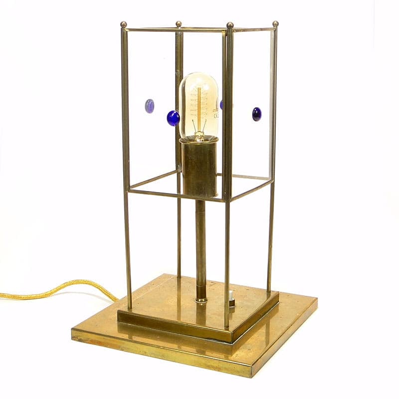 Lampa stołowa Art déco, mosiądz złoty, szkło, Warsztaty Wiedeńskie, Austria, lata 20. - 224428