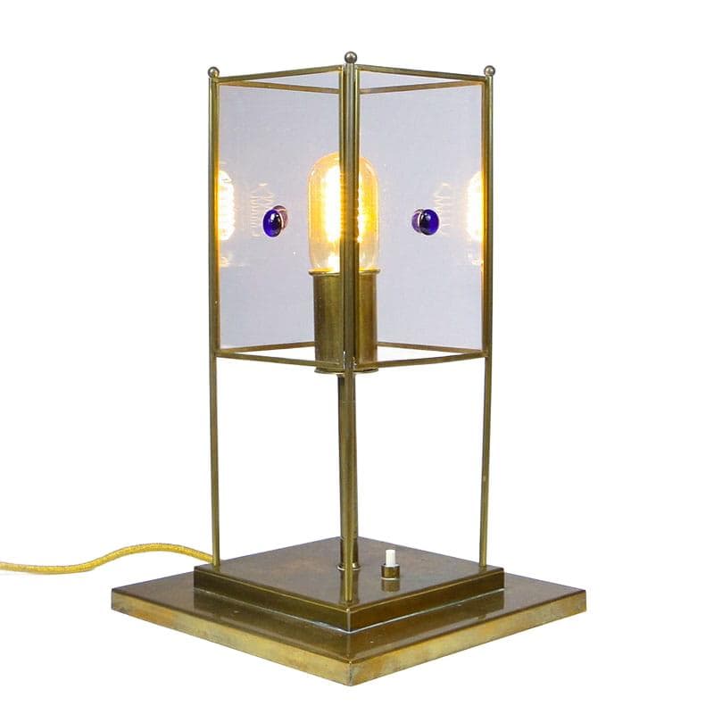 Lampa stołowa Art déco, mosiądz złoty, szkło, Warsztaty Wiedeńskie, Austria, lata 20.