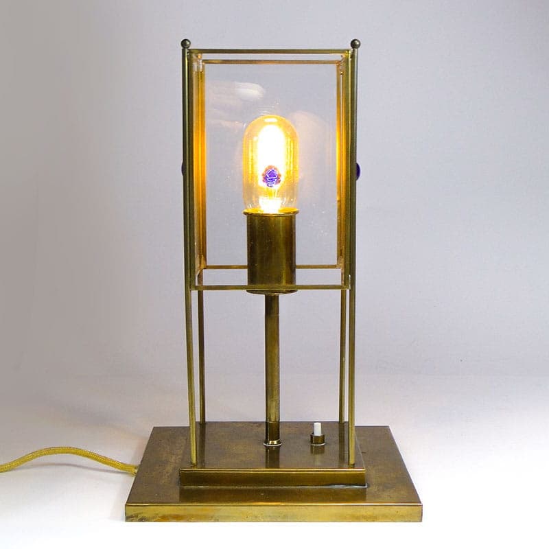 Lampa stołowa Art déco, mosiądz złoty, szkło, Warsztaty Wiedeńskie, Austria, lata 20. - 224422