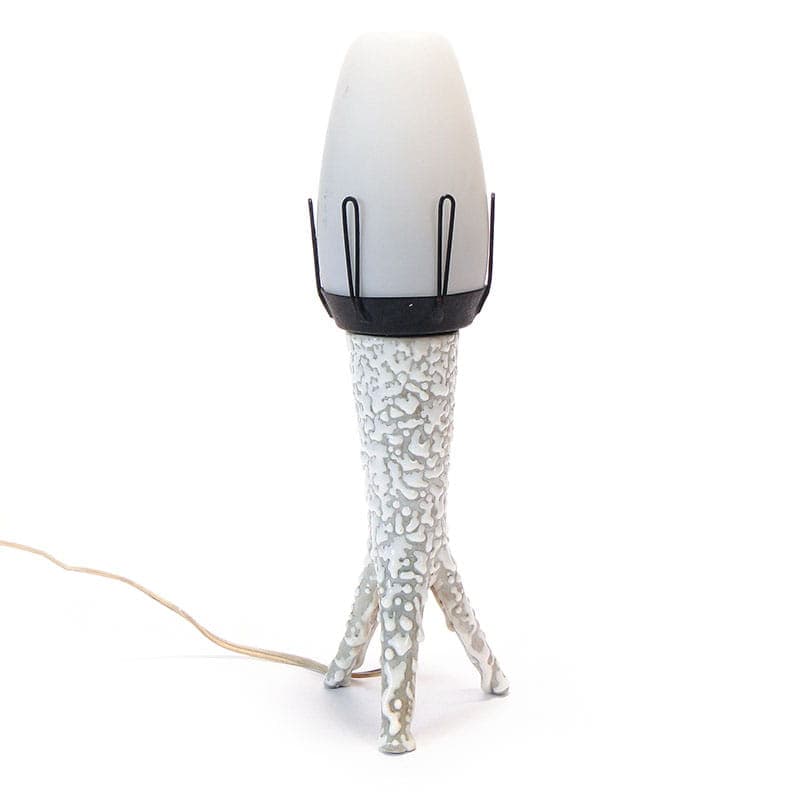 Lampa stołowa New Look, porcelit szary, szkło białe, proj. W. Gołajewska, Pruszków, Polska, lata 60. - 224485