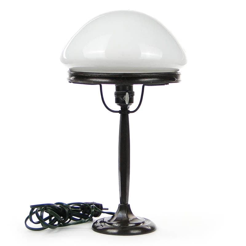 Lampa gabinetowa, metal brązowy, szkło białe, Polska, początek XX w. - 224526