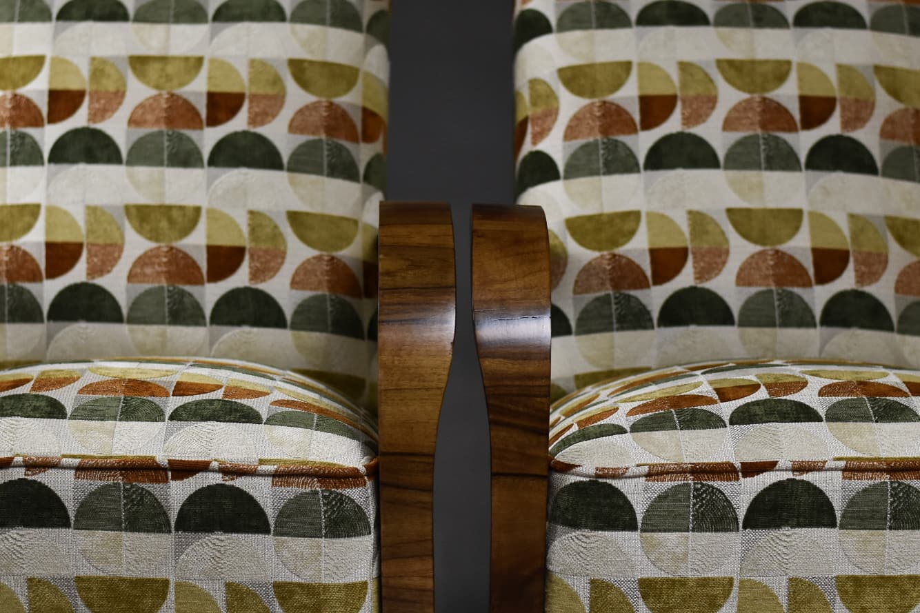 Para foteli Art Deco, multikolor, tkanina, drewno, lata 30. - 224590