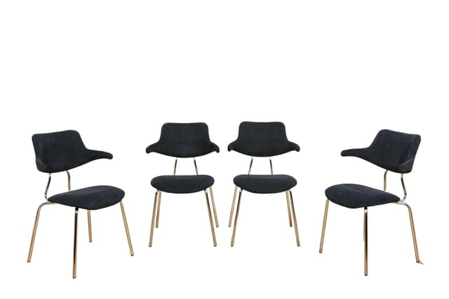 Komplet czterech krzeseł VL118, tkanina czarna, chrom, proj. V. Larsen, Vermund Larsen A/S, Dania, lata 60. - WYMIARY