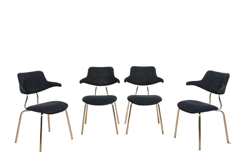 Komplet czterech krzeseł VL118, tkanina czarna, chrom, proj. V. Larsen, Vermund Larsen A/S, Dania, lata 60.