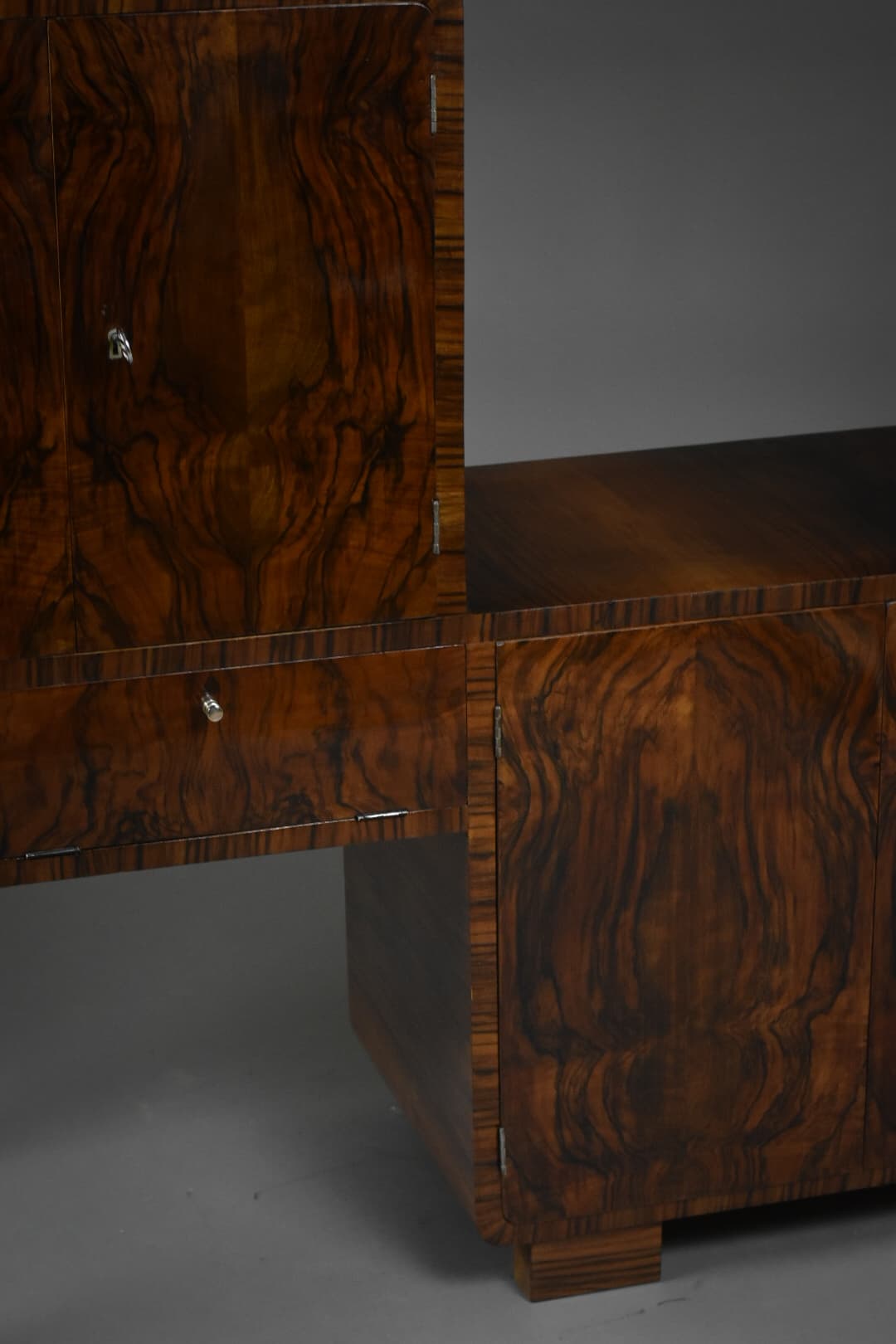 Mebel gabinetowy Art Deco, orzech brązowy, stal chromowana, Polska, lata 30. - 224654