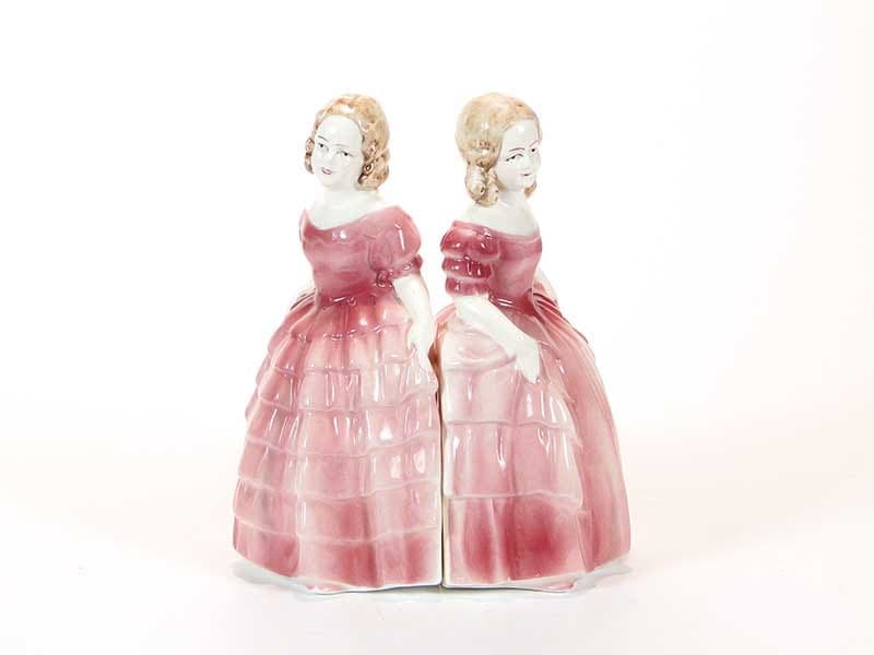 Podpórki do książek Siostry, róż, porcelana, Hertwig & Co., Niemcy, lata 40.