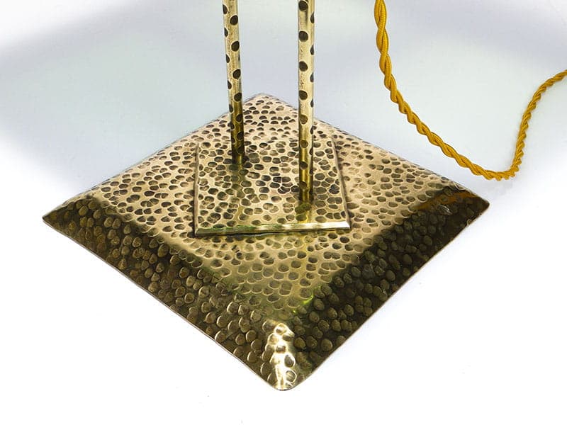 Lampa stołowa secesyjna, zielone szkło, mosiądz, Polska, początek XX w. - 224747