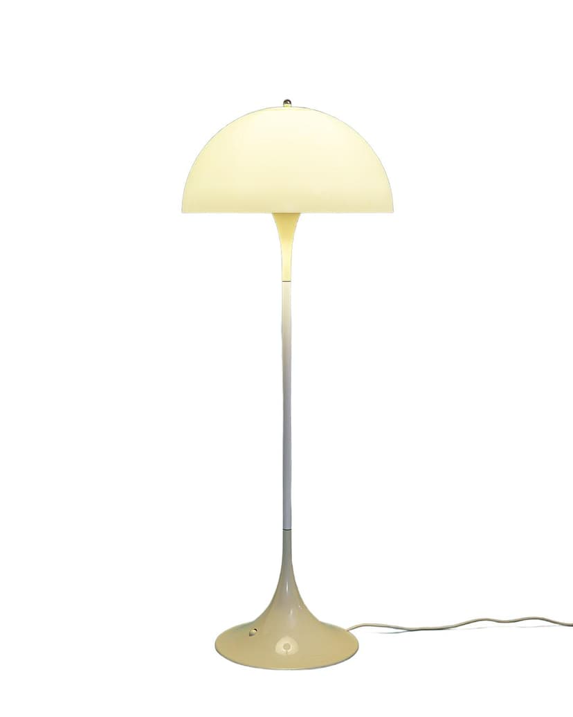 Lampa podłogowa Panthella, biały, metal tworzywo, proj. V. Panton, Louis Poulsen, Dania, lata 70.