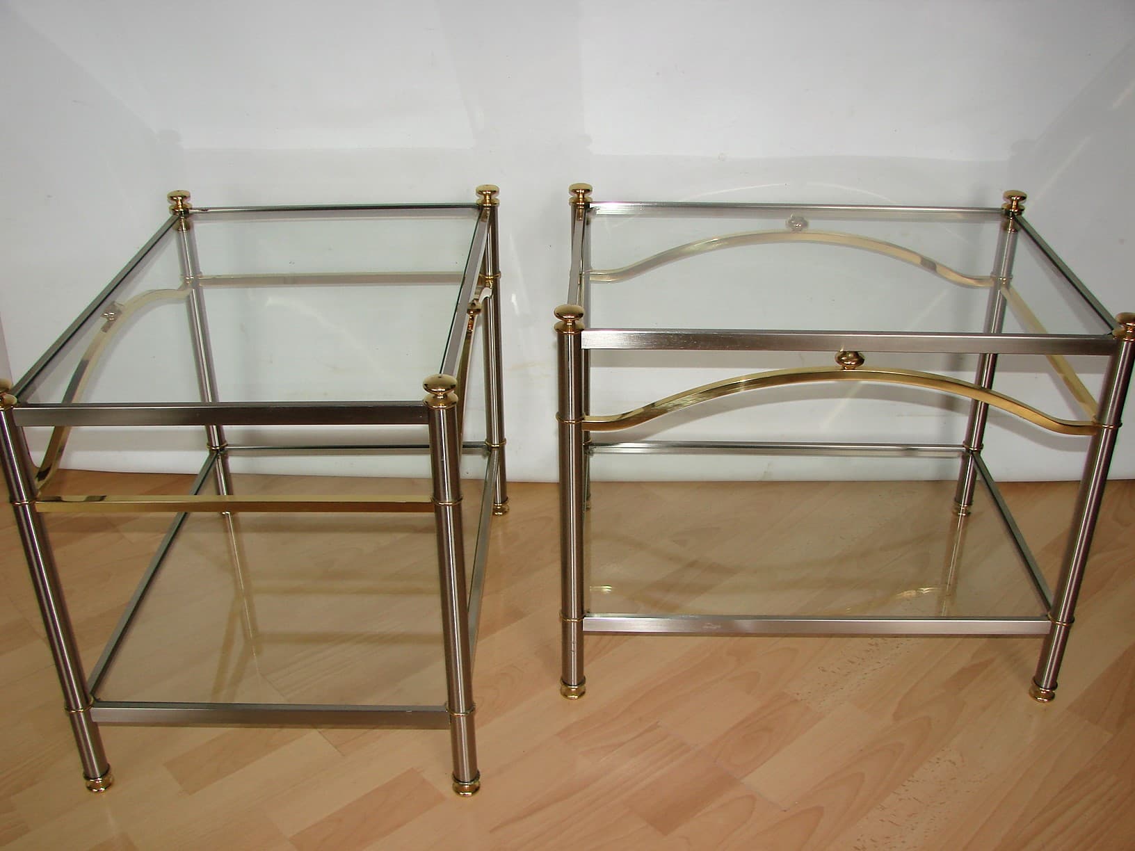 Komplet stolików Modern, metal srebrny, szkło, mosiądz, lata 70. - 224775