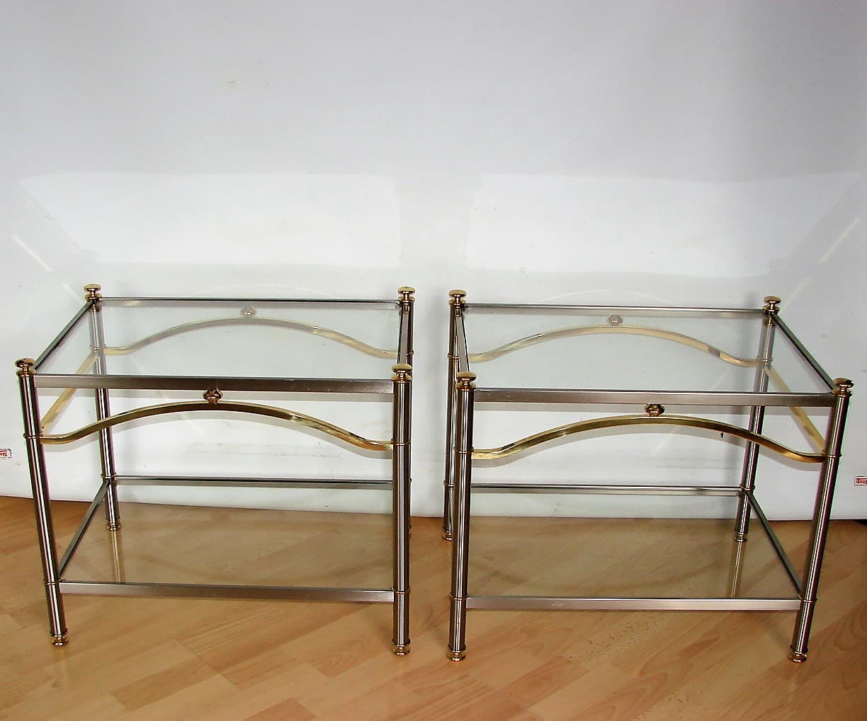 Komplet stolików Modern, metal srebrny, szkło, mosiądz, lata 70. - 224771