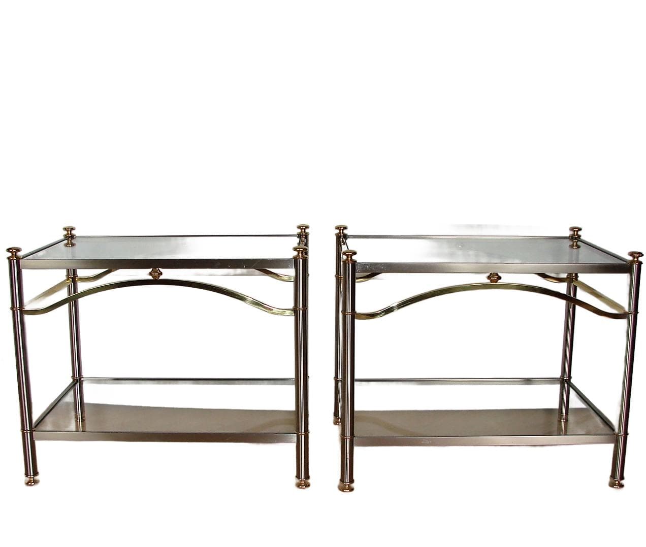 Komplet stolików Modern, metal srebrny, szkło, mosiądz, lata 70.