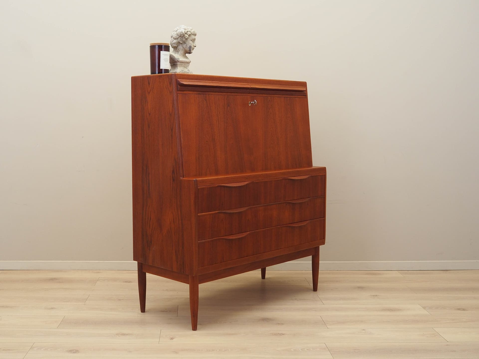 Sekretarzyk, teak brązowy, proj. E. Torvits, Klim Møbelfabrik, Dania, lata 60. - 224904