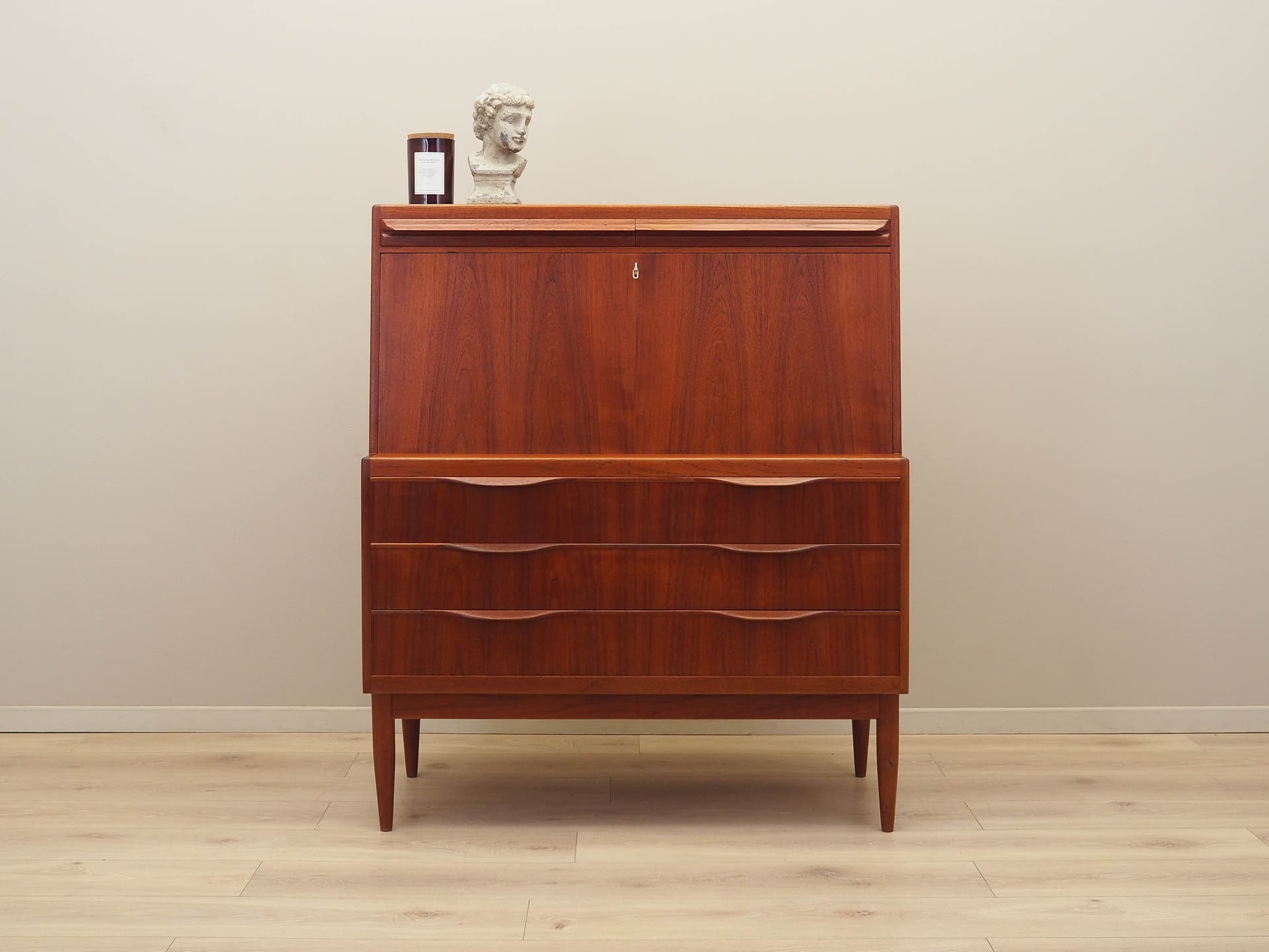 Sekretarzyk, teak brązowy, proj. E. Torvits, Klim Møbelfabrik, Dania, lata 60. - 224900