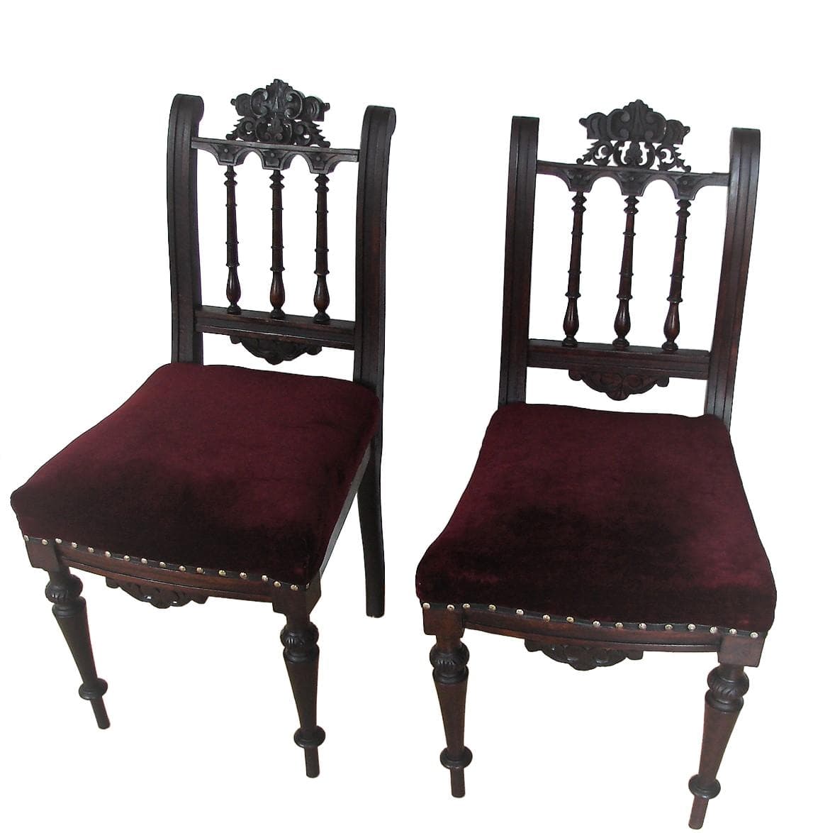 Para krzeseł, drewno ciemnobrązowy, velvet bordowy, XIX w.