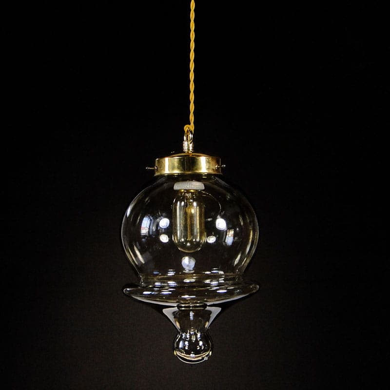 Lampa wisząca, szkło koniakowe, mosiądz, Polska, lata 70. - 224954