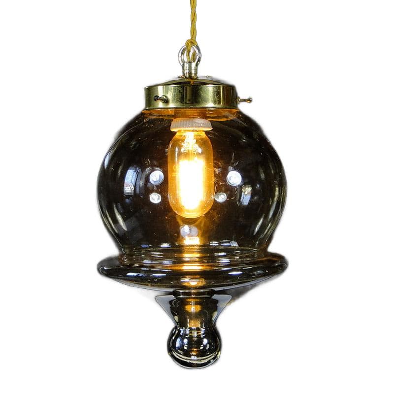 Lampa wisząca, szkło koniakowe, mosiądz, Polska, lata 70.