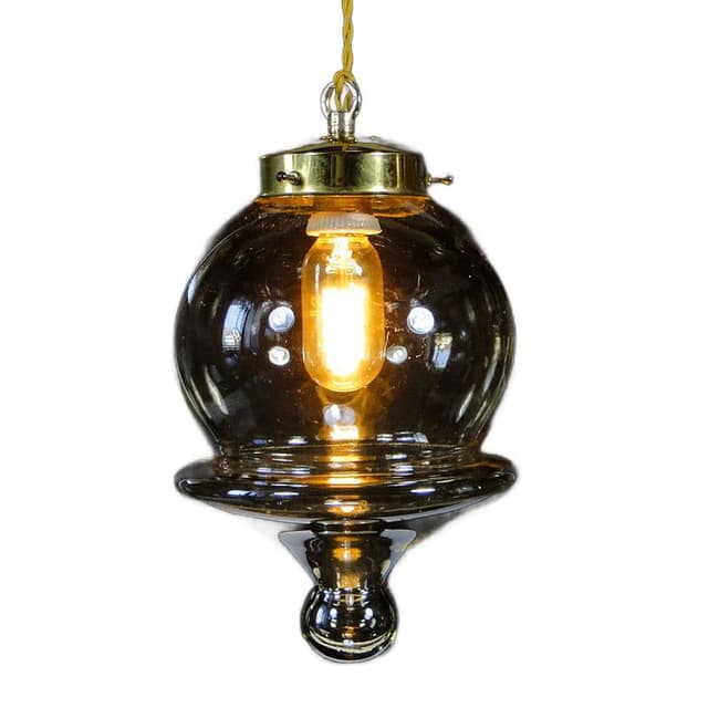 Lampa wisząca, szkło koniakowe, mosiądz, Polska, lata 70. - WYMIARY