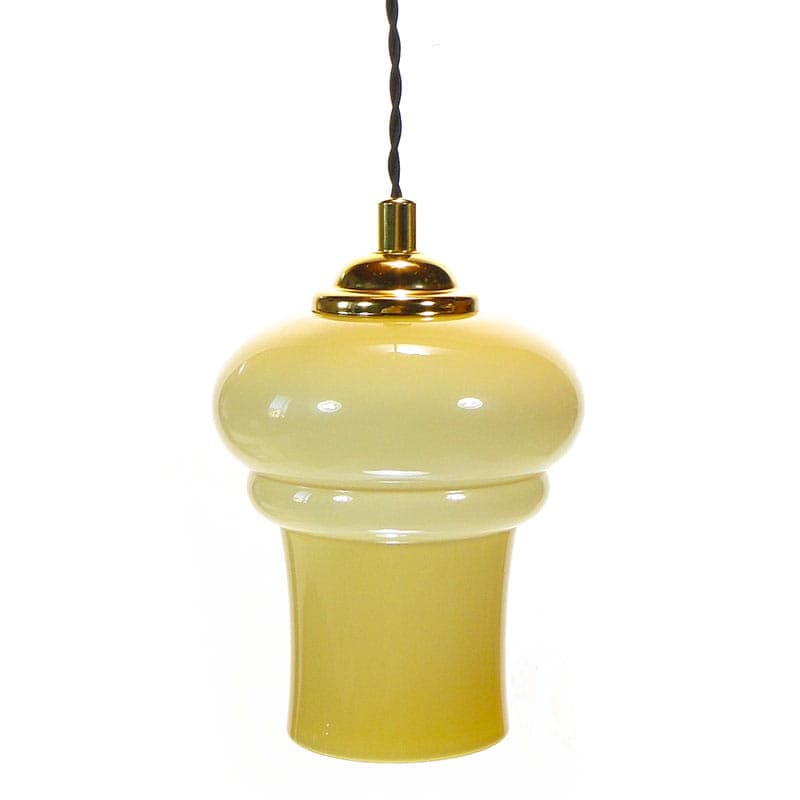 Lampa wisząca, szkło żółty, mosiądz, Polska, lata 50.