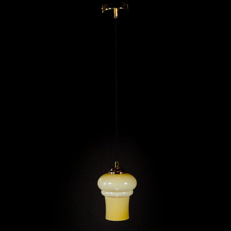 Pendant lamp, yellow glass, brass, Poland, 1950s - 224961