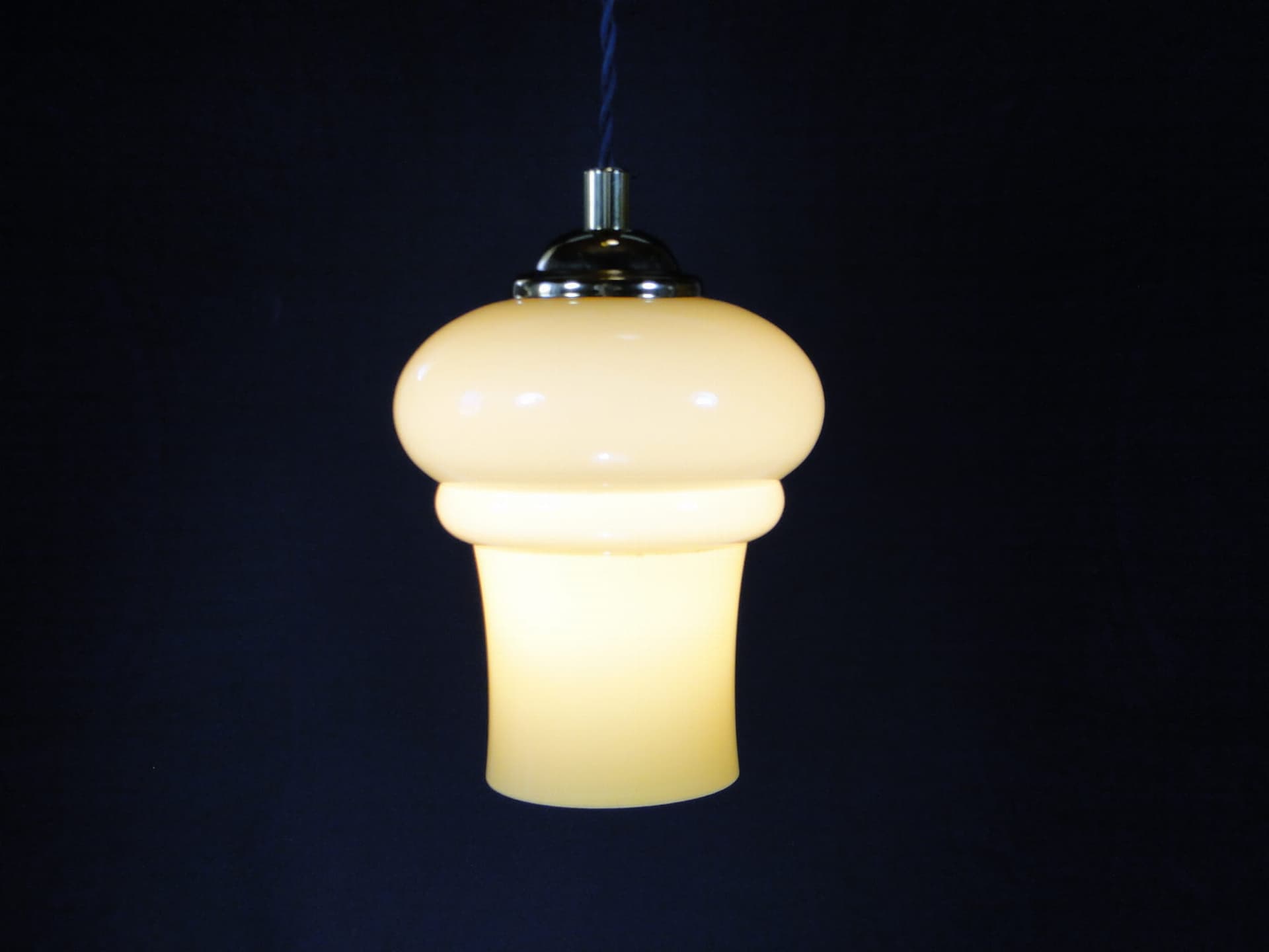 Pendant lamp, yellow glass, brass, Poland, 1950s - 224967