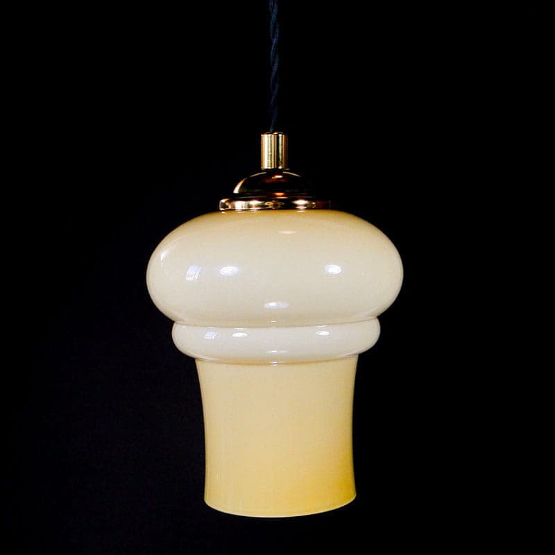 Pendant lamp, yellow glass, brass, Poland, 1950s - 224964