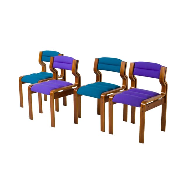 Komplet krzeseł, mahoniowa sklejka, proj. L. Volák, Dřevopodnik Holešov, Czechosłowacja, lata 70. - WYMIARY