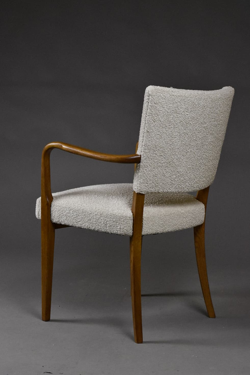 Fotel skandynawski, bouclé beżowy, dąb, lata 50. - 225161