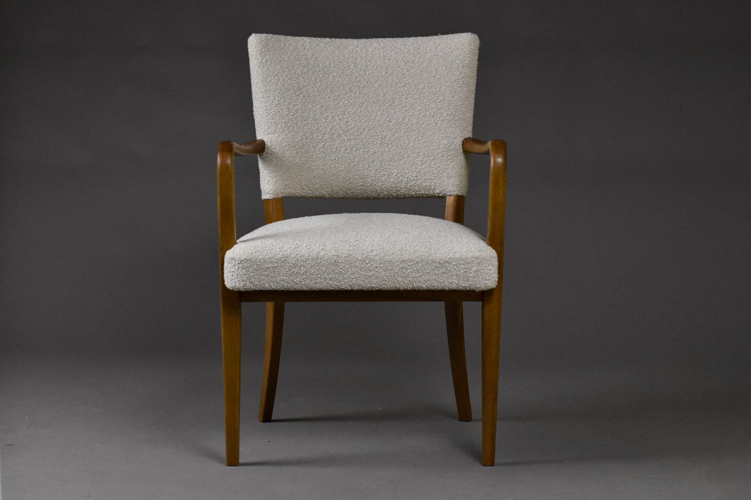 Fotel skandynawski, bouclé beżowy, dąb, lata 50. - 225166